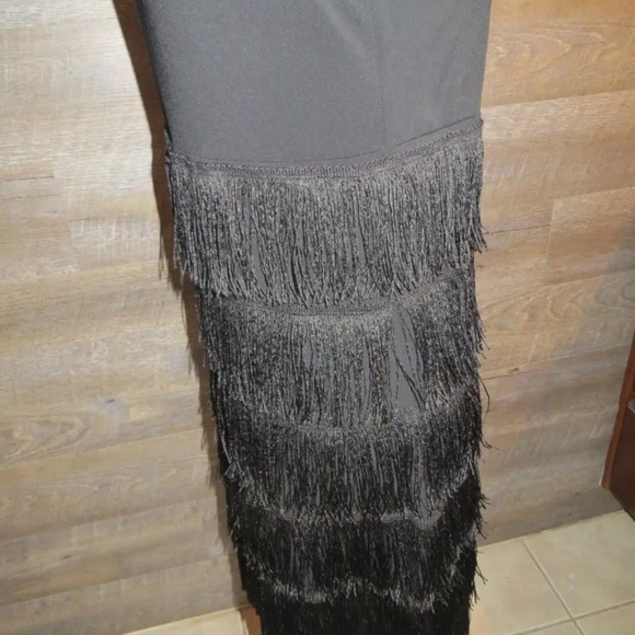 Flapper Costume M Theater Black Fringe Dress Feather Halloween Gatsby Cosplay - Picture 6 of 8